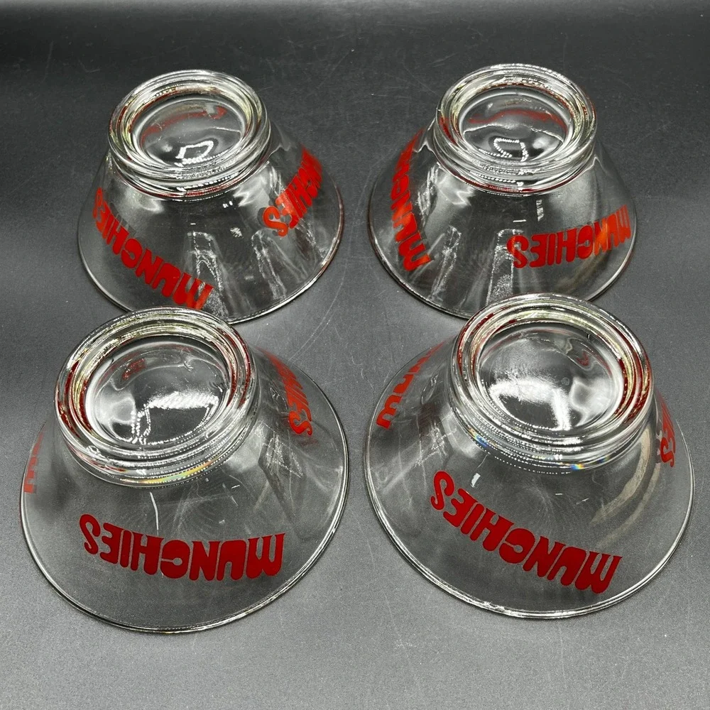 Vtg Munchies Glass Snack Bowl Set 1970s Red Graphic Large Serving 4 Small Bowls